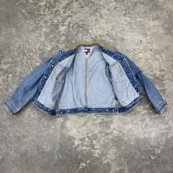 Vtg 90s Tommy Hilfiger Jean Jacket Crop Crest Logo Blue Denim Womens S Classic - Picture 4 of 11